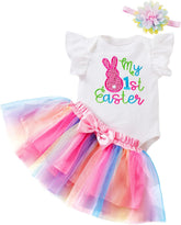 Kiddo Kouture: Baby Girl Easter Outfits Set Tutu Dress Egg Bunny 4PCS Bodysuit