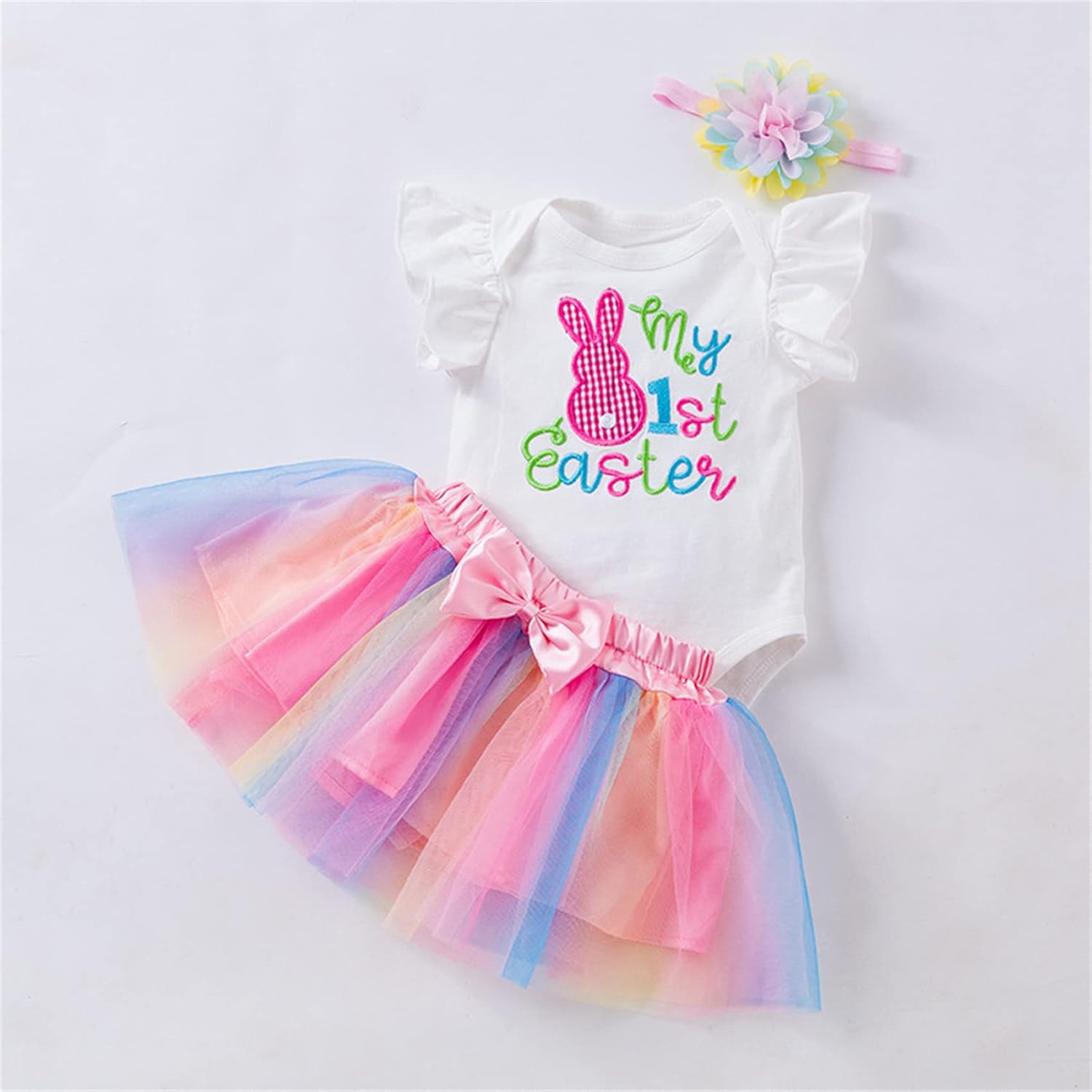 Kiddo Kouture: Baby Girl Easter Outfits Set Tutu Dress Egg Bunny 4PCS Bodysuit