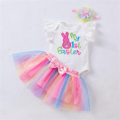 Kiddo Kouture: Baby Girl Easter Outfits Set Tutu Dress Egg Bunny 4PCS Bodysuit