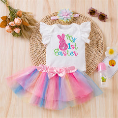 Kiddo Kouture: Baby Girl Easter Outfits Set Tutu Dress Egg Bunny 4PCS Bodysuit